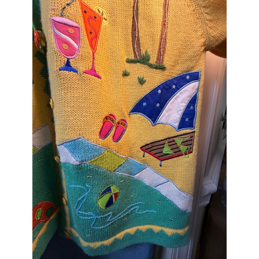Quacker Factory Cardigan L Beach Vacation Embellished Coastal Grandma Vintage - Picture 6 of 14